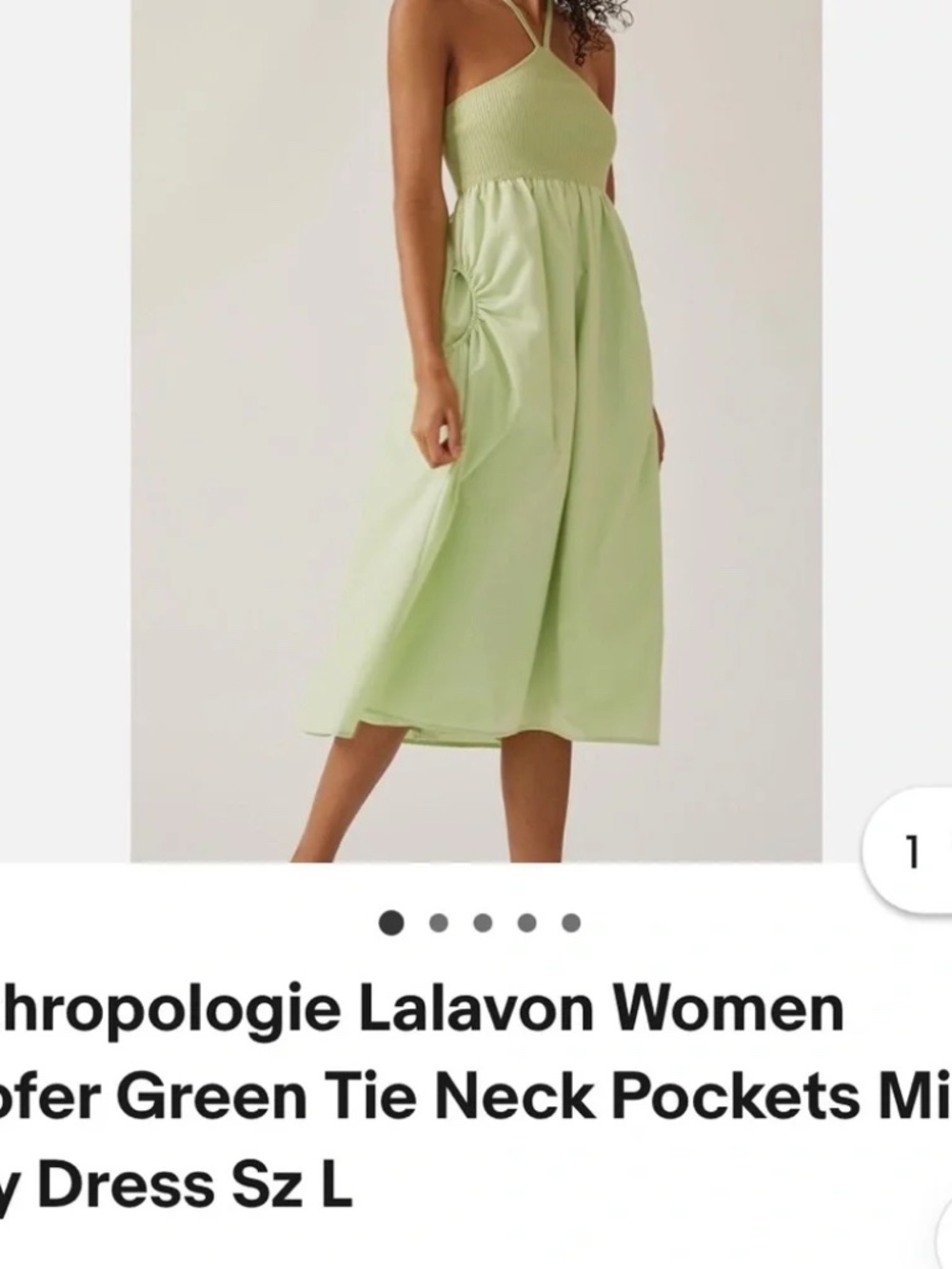 Anthropologie Light Green Tie-Neck Midi Dress